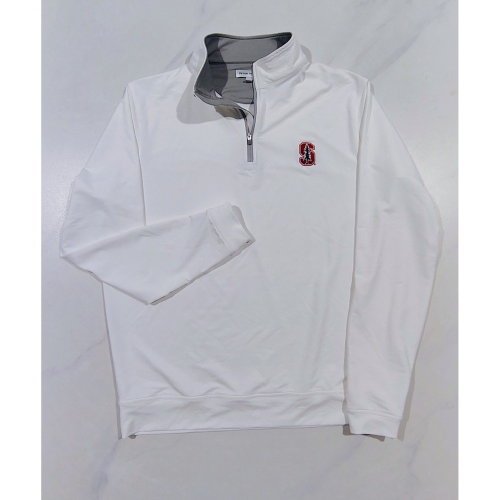 Peter Millar Stanford Cardinal Perth 1/4 Zip Men's M White Pullover Performance - Picture 2 of 14